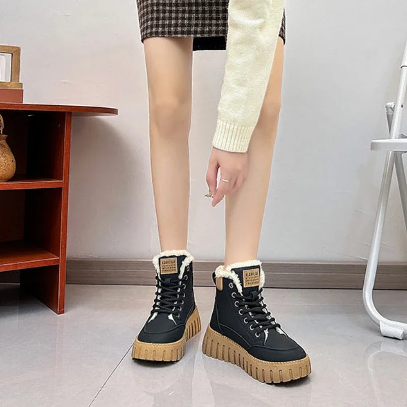 Platform Snow Boots Women 2024 New in Casual Sports Skateboard Shoes Winter Fashion Plus Fur Warm Ankle Boot Footwear Sneaker