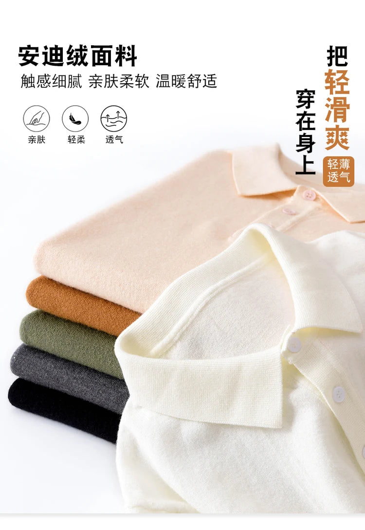 New summer 100% pure wool men's short sleeve polo neck T-shirt fashion youth casual Joker shirt thin T-shirt sweater