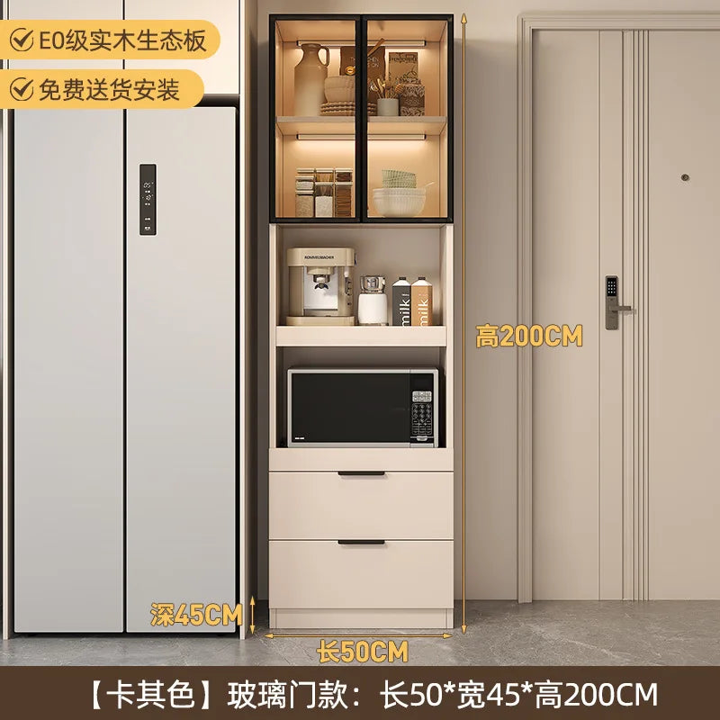 Solid wood dining side cabinet High cabinet integrated against the wall Cream style Simple modern storage Narrow cabinet