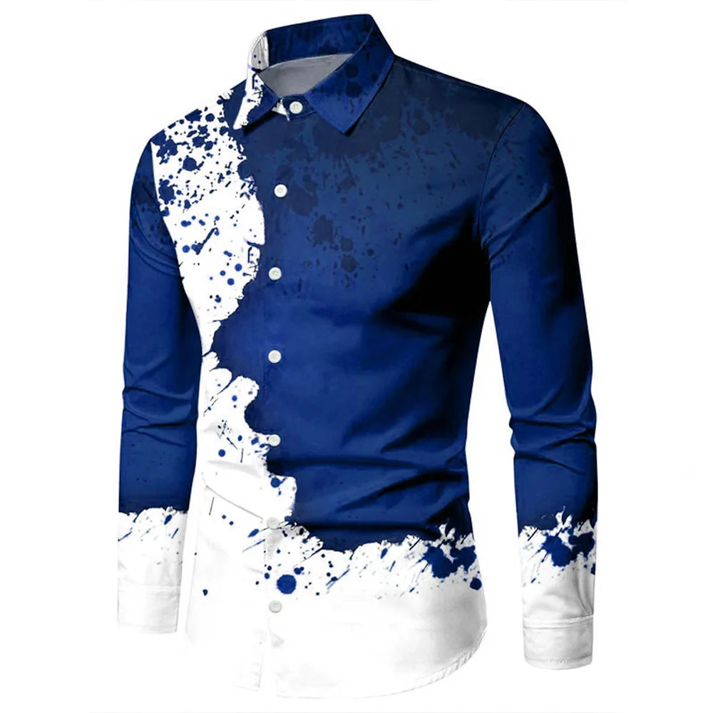 Versatile And Elegant Men's Elastic Face Printed Shirt Casual Lapel,easy To Care For Spring And Fall, Perfect For Every Occasion