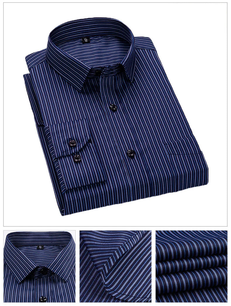 Oversized 9XL 8XL Mens Long Sleeved Shirt Casual Business Classic Plaid Striped Daily Slim Fit Button Male Social Dress Shirts