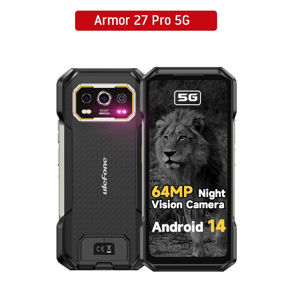 Ulefone Armor 27 Pro 5G 10600mAh Smartphone 50MP Camera 64MP Night Android 14 Rugged Phone Up to 24GB+256GB NFC Waterproof Phone
