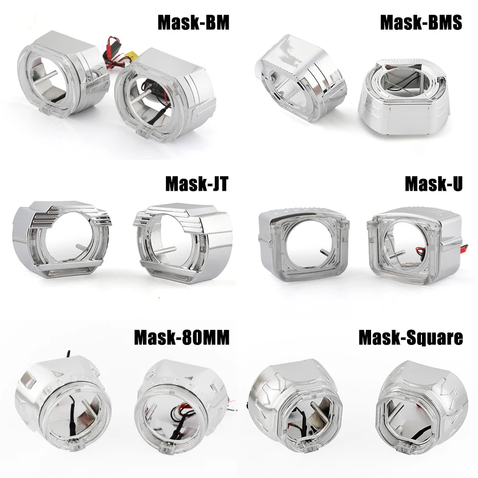 RONAN 2.5 inch LED Angel Eyes DRL Turn Signal Sliver Masks Shrods Covers Fitment 2.5 inch Projector Lens for Jetta BMS