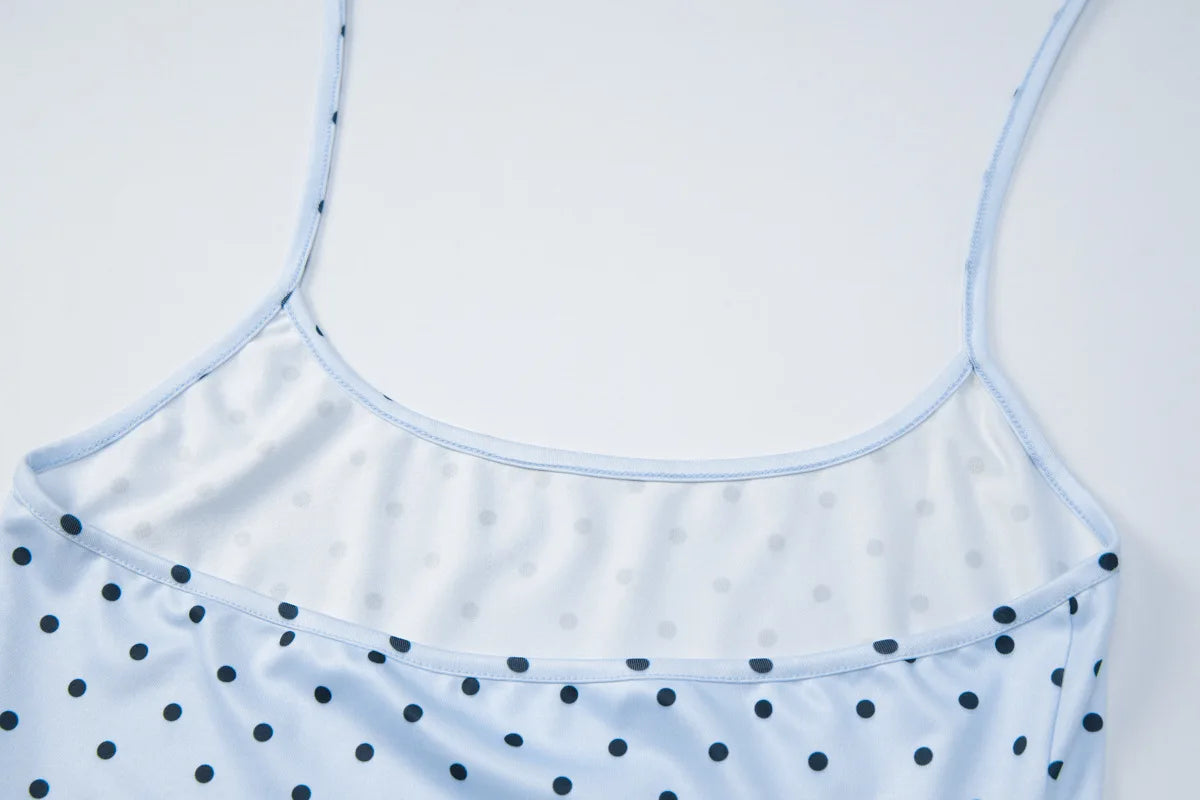 Fashion Polka Dot Halter Neck Tank Top Women Slim Fit Thin Strap Sleeveless Casual Summer Camisole