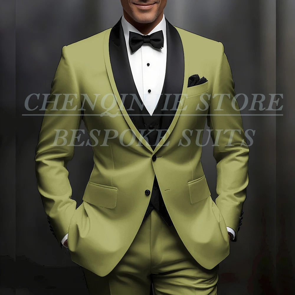 Formal Wedding Men's Suits Customzied Single Breasted Shawl Lapel Slim Fit 3 Piece Jacket Pants Vest for Wedding Male Clothing
