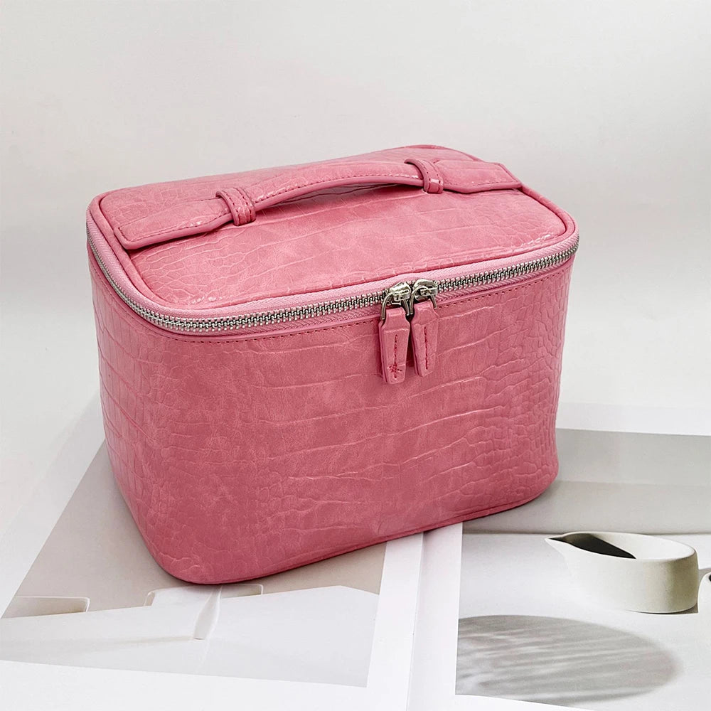 Customized Name 'Crocodile Pattern' Leather Portable Large-Capacity Multi-Zone Storage Makeup Bag Storage Bag