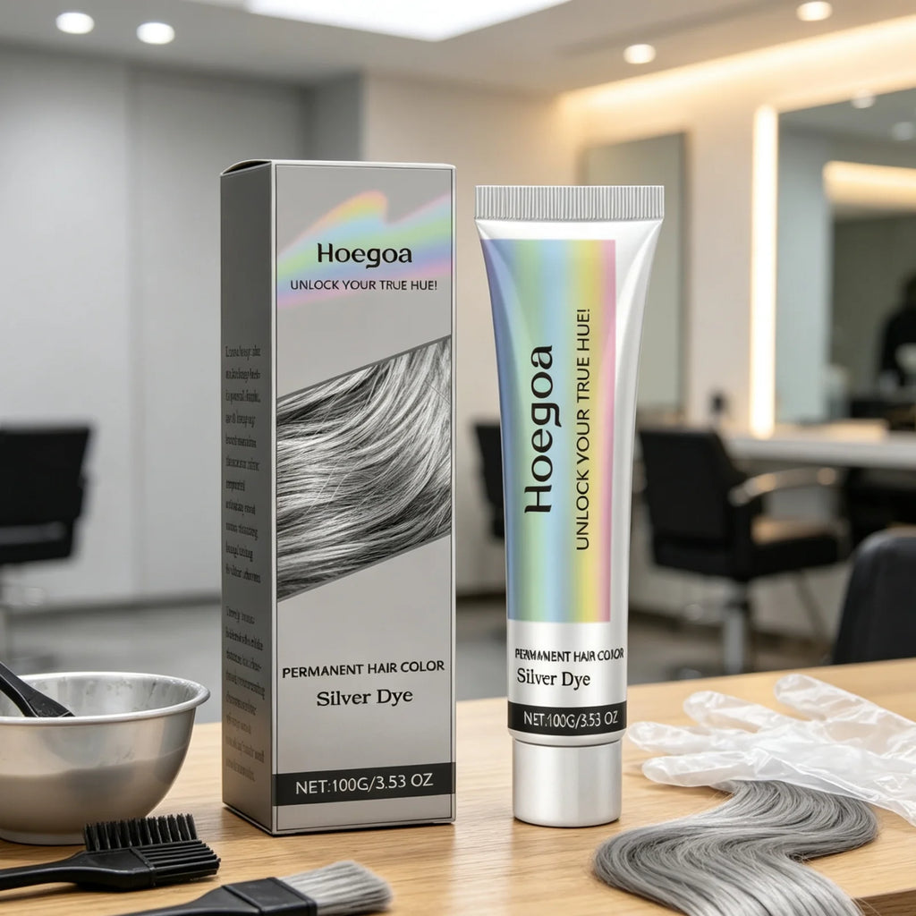 Hoegoa Silver Hair Dye Long lasting Color Nourishing Hair Shiny Smooth Easy Coloring Fashion Professional Grey Hair Dye Cream