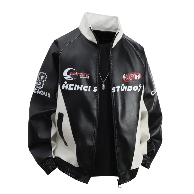Streetwear Motorcycle Leather Jacket Men Autumn Winter Biker Racing Jacket F1 Jacket Men's PU Leather Shell Jacket Track Coats