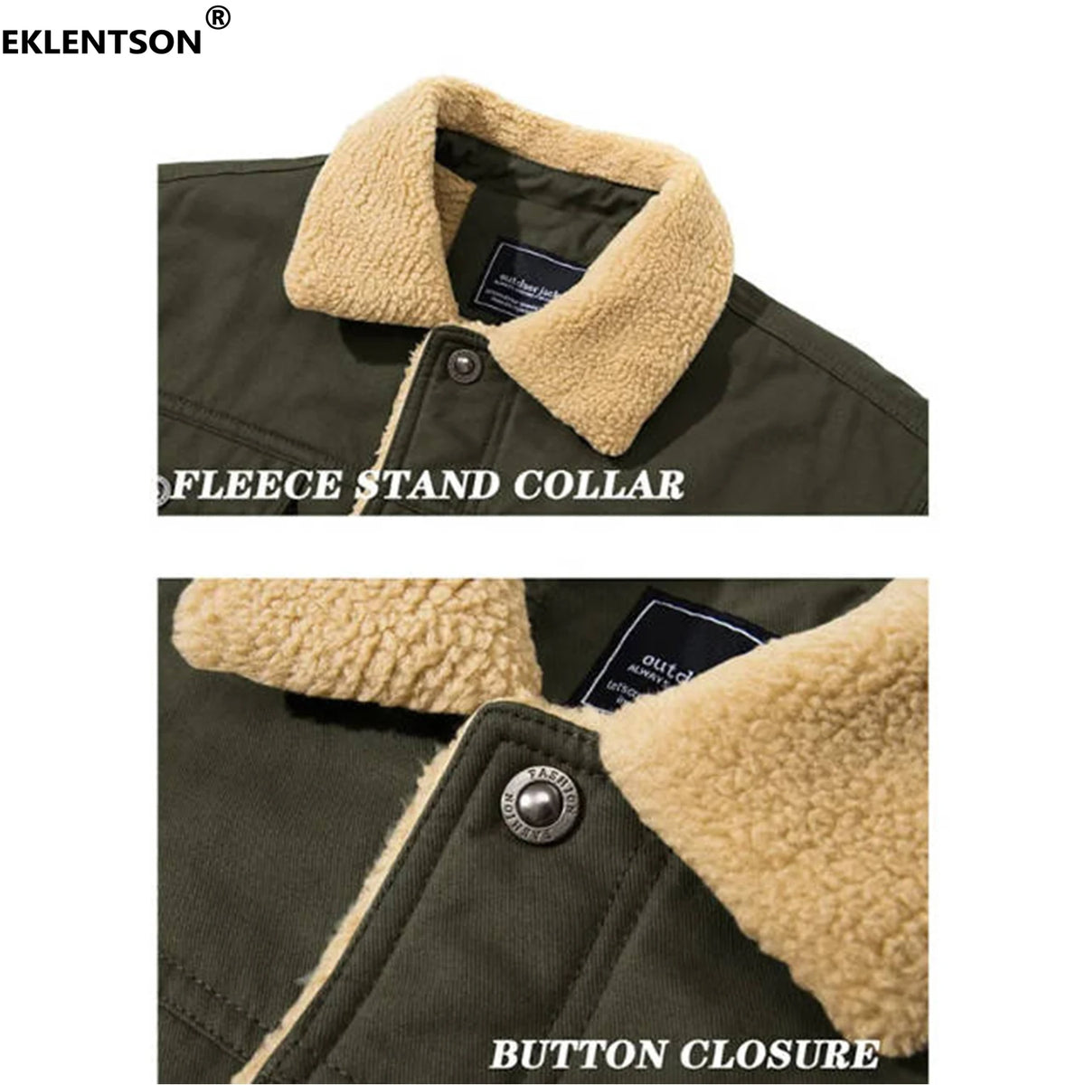 EKLENTSON Winter Fleece Hiking Jackets Men Thermal Windproof Coat Outdoor Thick Warm Cotton Cargo Work Jacket Travel Outerwear