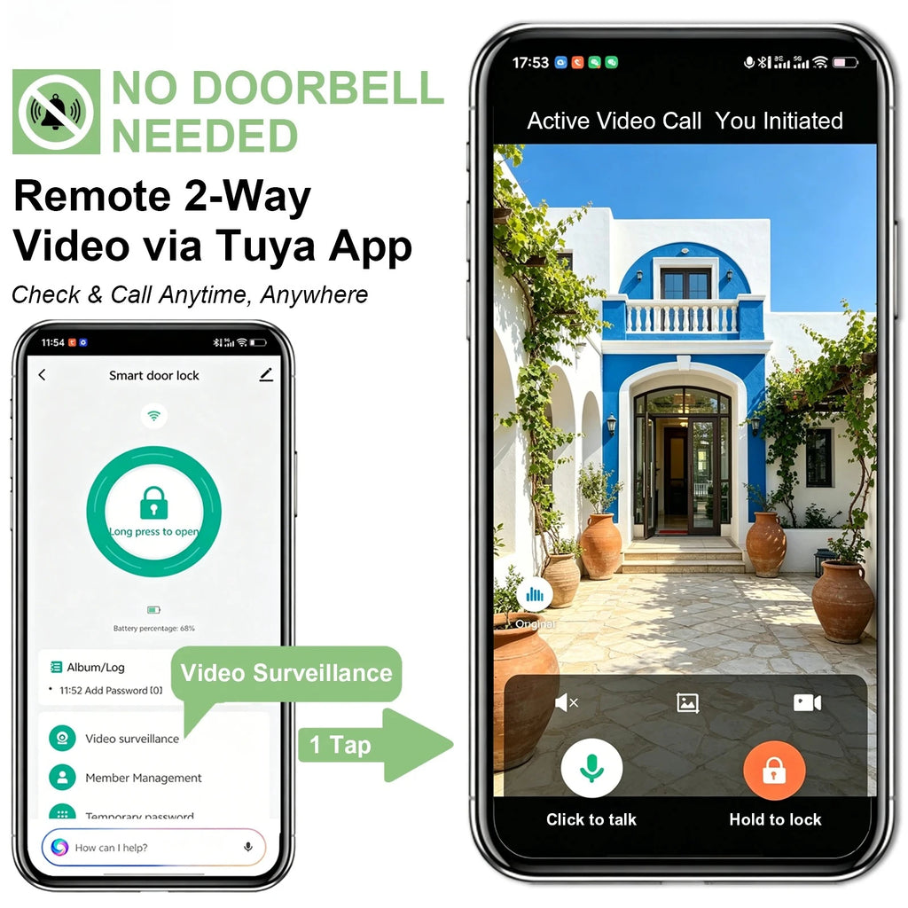 SmarDeer IP66 Outdoor Waterproof Smart Lock,3D Facial & Palm Vein Recognition Lock,Tuya WiFi Keyless Entry Security Lock