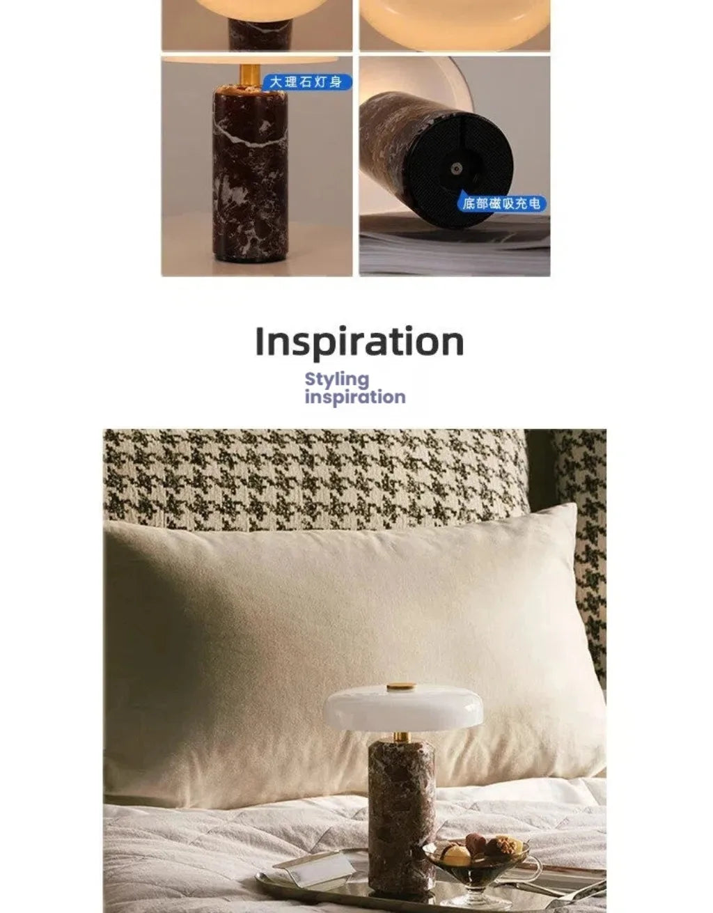 Table Lamps Luxury Glass 110V/220V Marble USB Lighting Rechargable Space Mood Light Table Light Bedroom Living Room Decoration