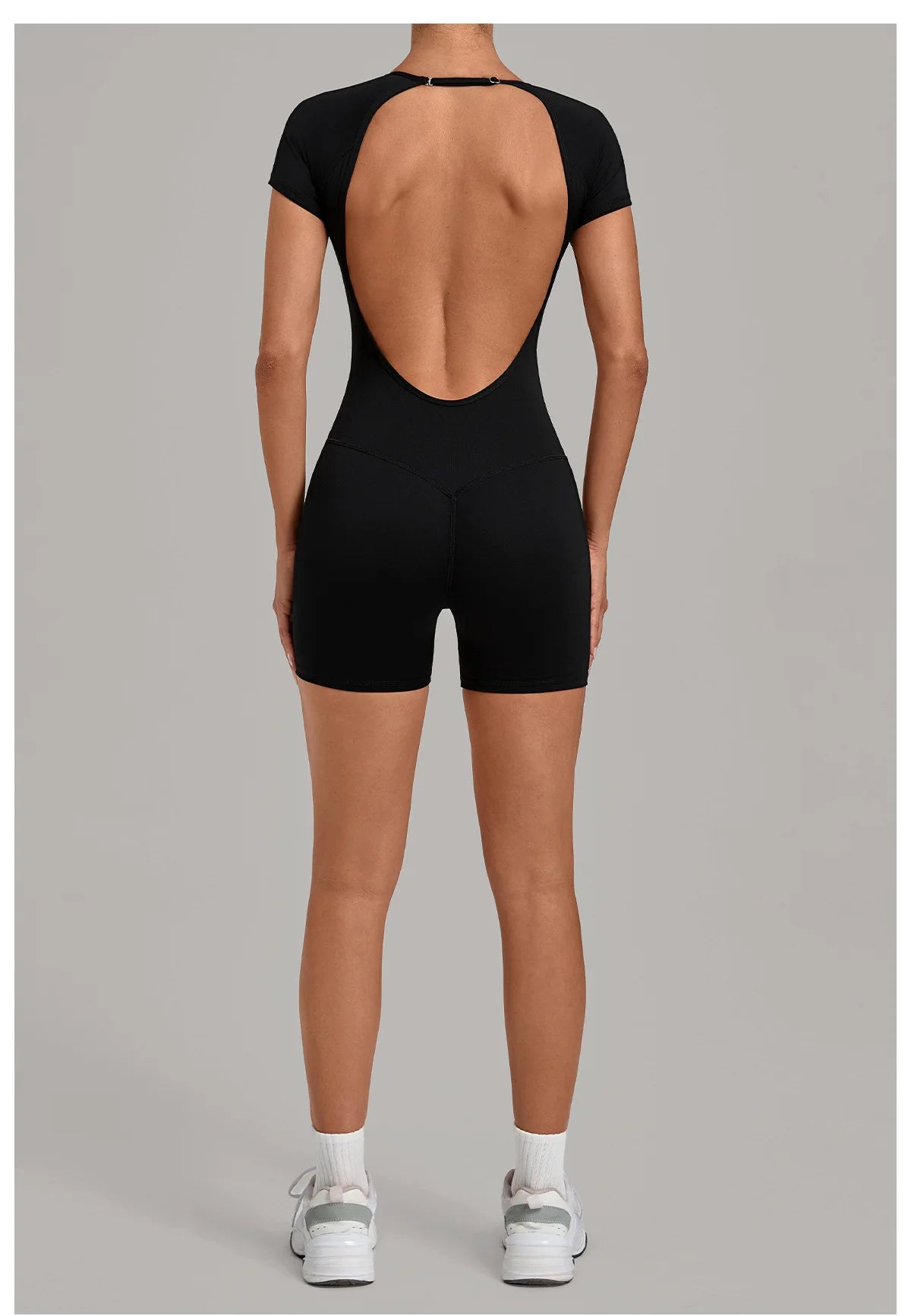 Women Short Sleeve Open Back Yoga Bodysuit Squat Proof Short Jumpsuit Gym Pilates Running Workout Fitness Sport Activewear