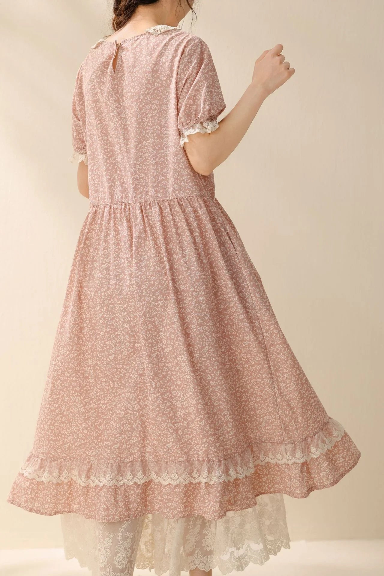 Vintage Ruffled Cotton Linen Flower Dress Women's New Summer Peter Pan Collar Short Sleeve Loose Boho Dress Casual Midi Vestidos