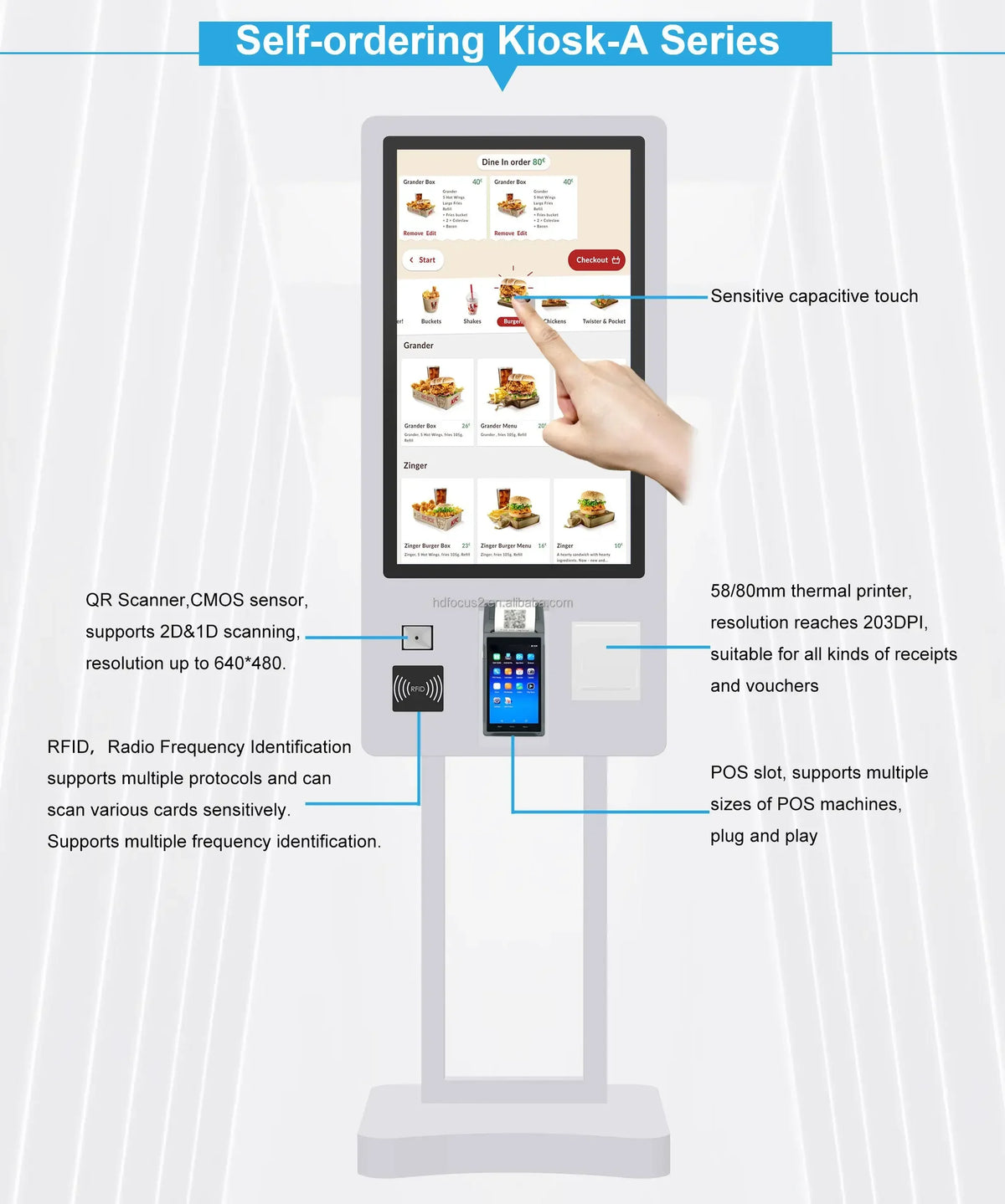 202627-Inch Self-Service Fast Food Payment Kiosk Touch Screen Cinema Ticket Vending Machine With SDK Function