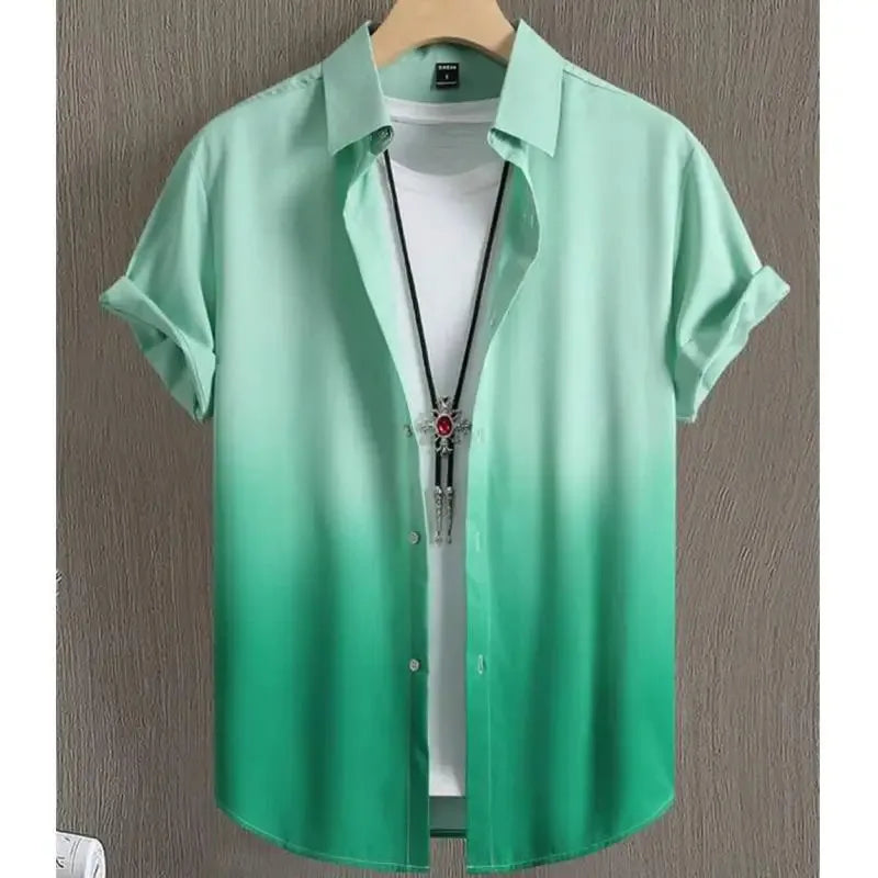 Men's Hawaiian shirts 3d gradient printed loose shirts and oversized shirts, high-quality beach party sweaters