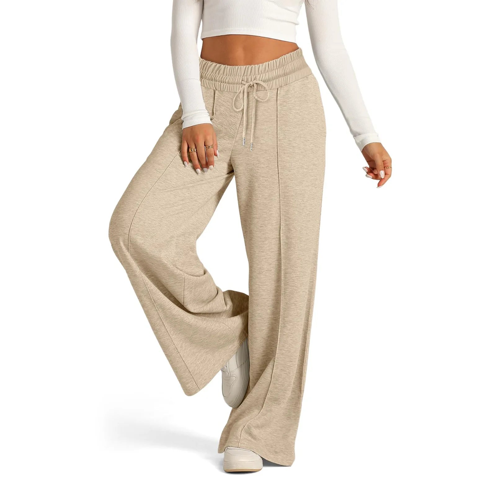 Womens Wide Leg Sweatpants High Waisted Baggy Flared Pants Drawstring Athletic Joggers Casual Daily Wear Loose Yoga Sports Pants