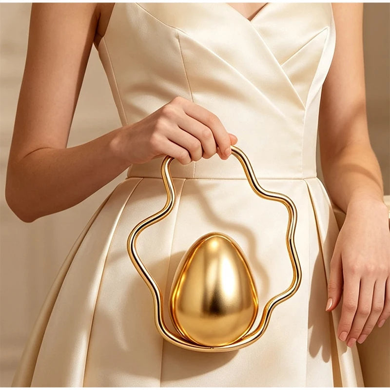 Egg Shape Acrylic Iron Box Handbag,Women Irregular Metal Frame Evening Bag,Luxury Wedding Elegant Party White Clutch Purse