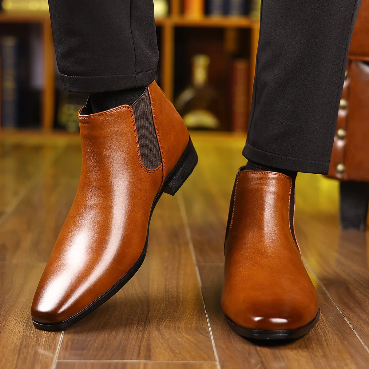 Autumn Winter Leather Chelsea Boots for Men Designer Soft-soled Business Men Dress Shoes Fashion Big Size Ankle Boots Male