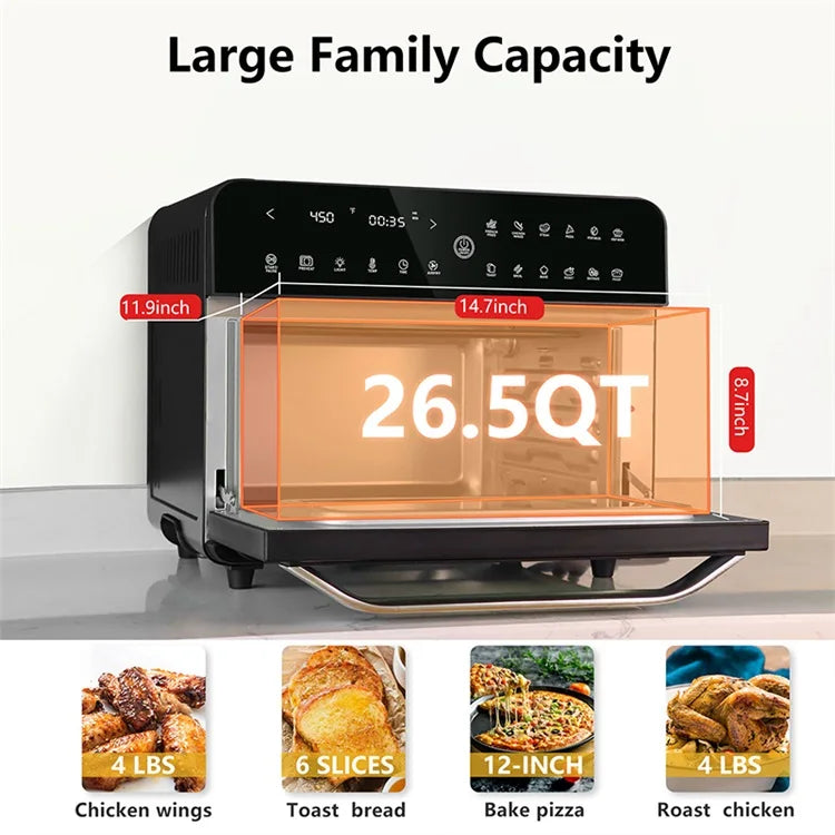 OEM 25L Electric air Fryer and Toast Oven Multi-Function Oil-Free Cooking Oven with Rotisserie Bracket for Household