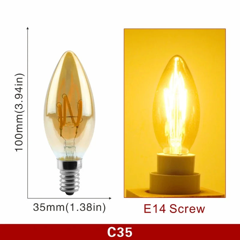 E14 E27 Retro LED Spiral Filament Light Bulb 4W Warm Yellow 220V C35 A60 T45 ST64 T185 T225 G80 G95 G125 Vintage Edison Lamp