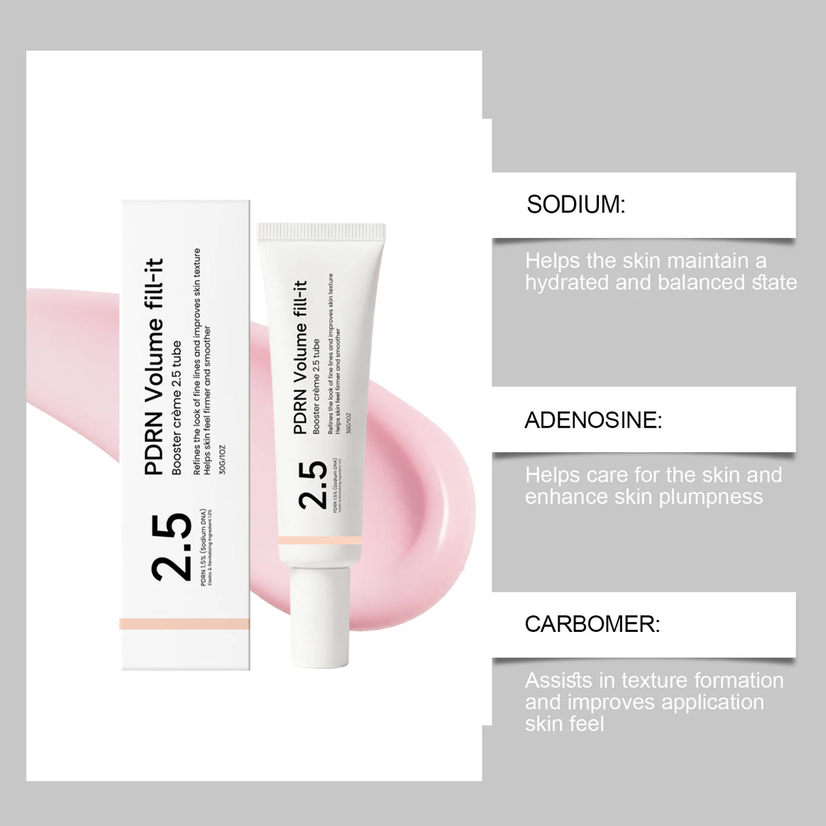 95% Sodium DNA PDRN Volume Fill-it Booster Neck&Facial Cream Adenosine Fine Lines Refining Cream Anti Aging Facial Moisturizer Skin Texture Smoothing Elasticity Restoring Barrier Repair Deep Hydrating Korean Skincare Tube 30g
