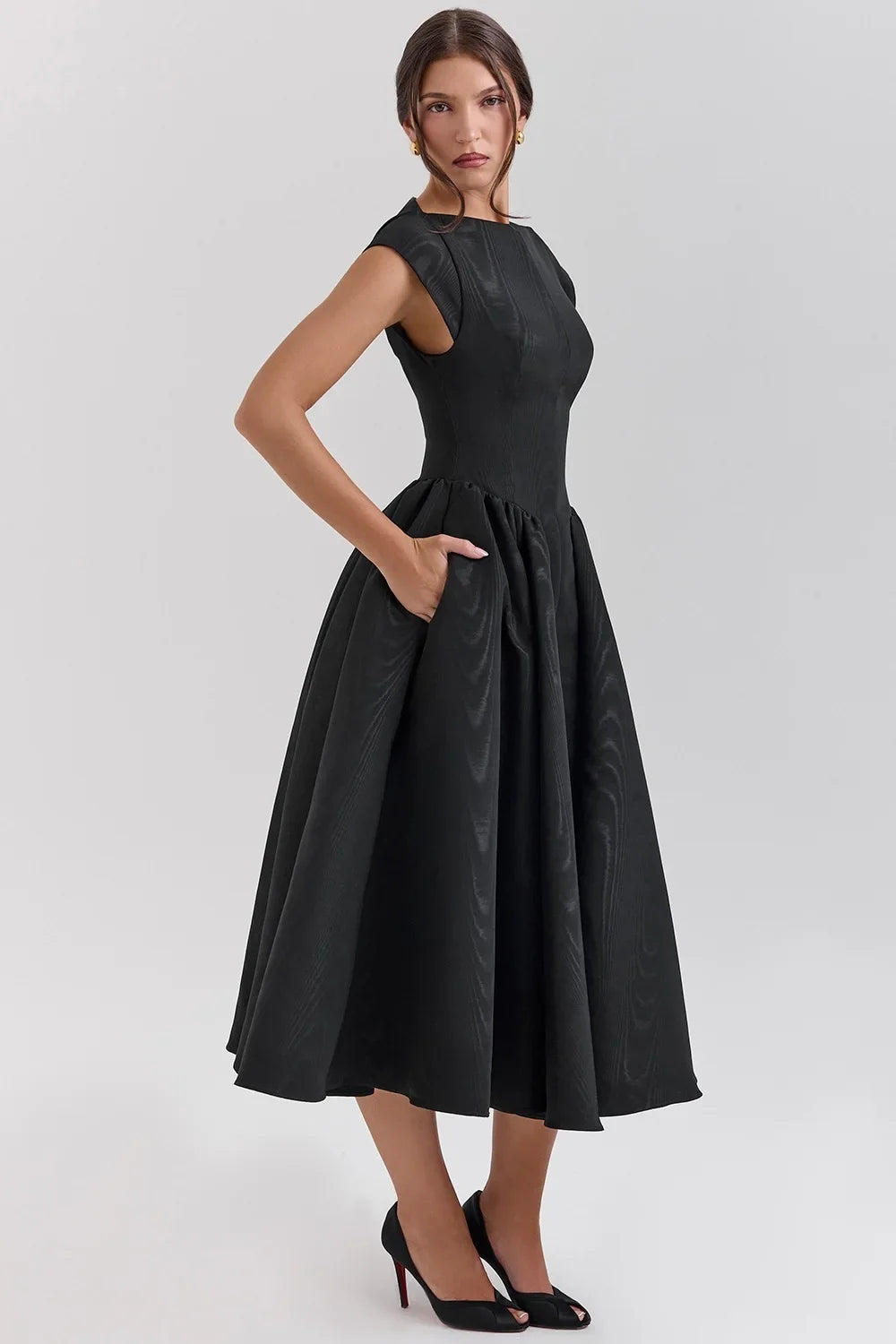 Summer Women Backless A-line Sexy Maxi Dress Gown Solid Hollow Out Sleeveless High Waist Club French Style Pleated Dress
