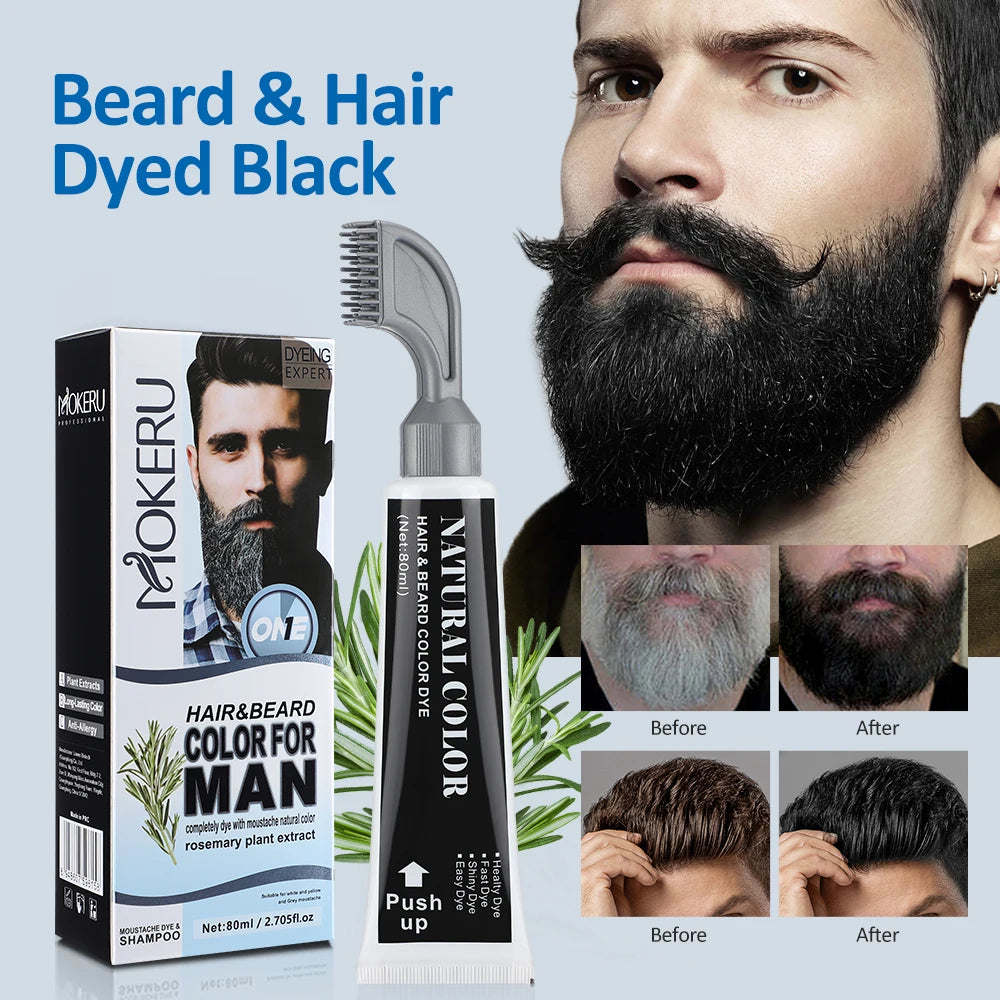 Men's Black Beard Dye Cream With Comb Fast Coloring Beard & Hair Dye Shampoo Cover White Grey Permanent Beard Care Tint Cream