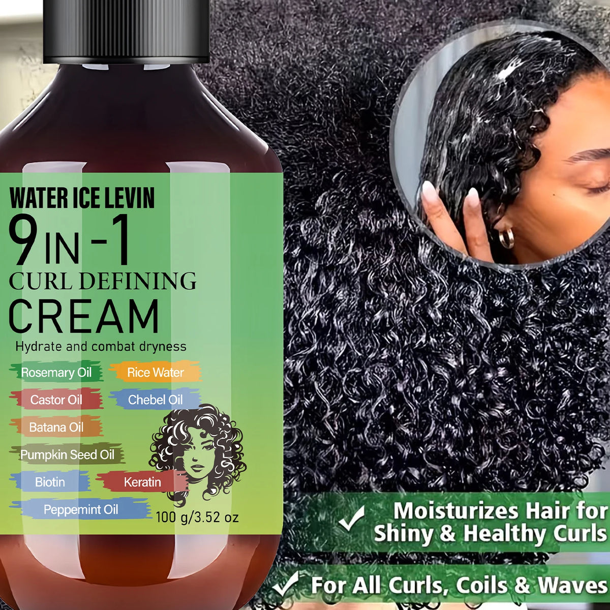 Curl Defining Cream with Rosemary & Castor Oil, Biotin & Keratin for Smooth Hydrated Curls