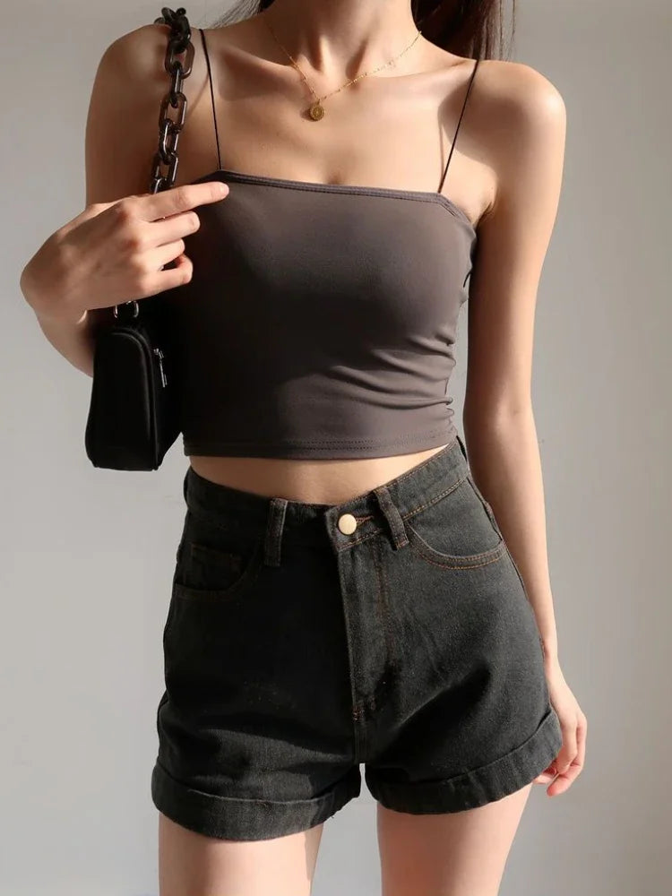 Basic Denim Shorts Women Sexy Skinny Vintage All-match High Waist Fashion Casual Streetwear Summer Chic Pure Temperament Females