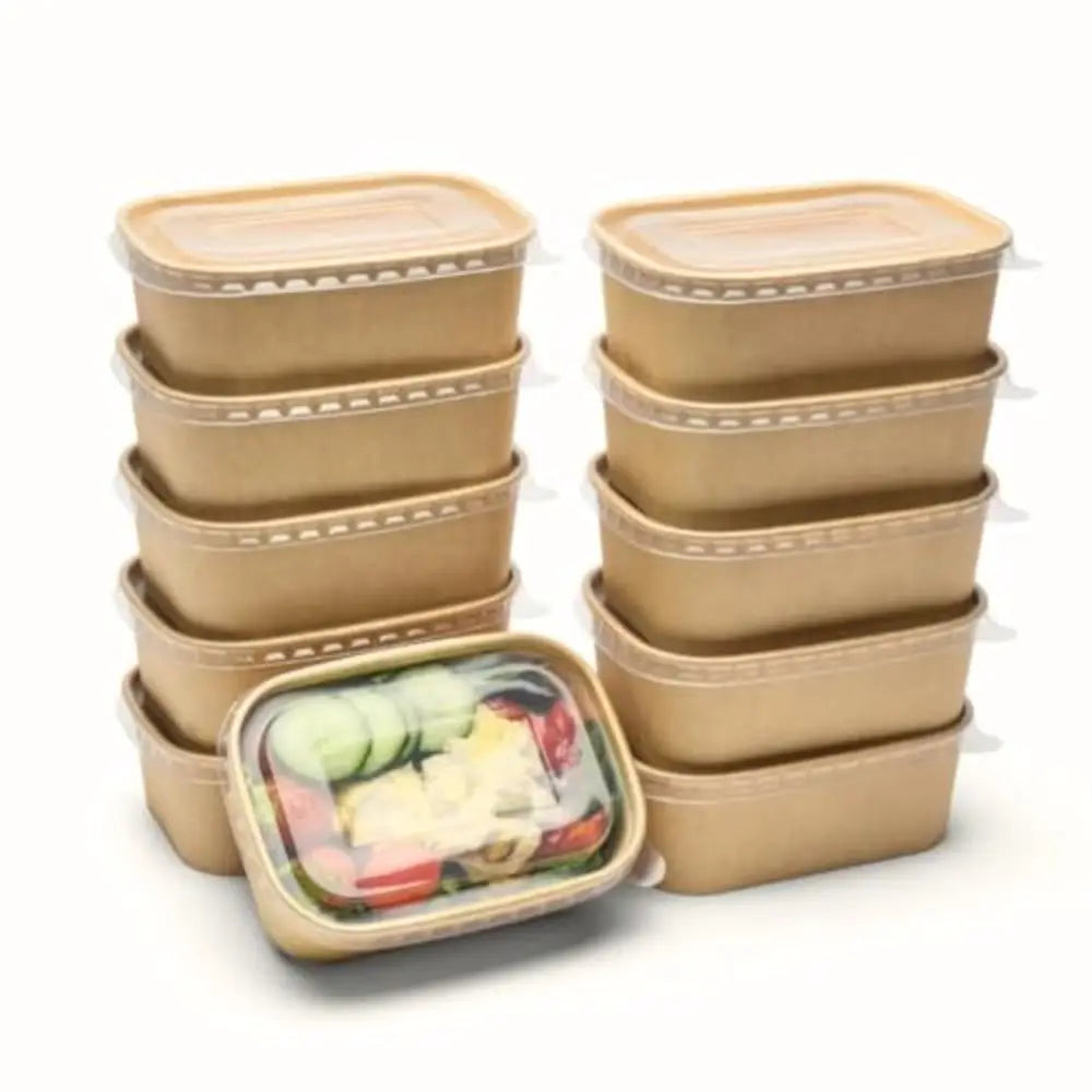 10pcs/set Disposable Lunch Box Kraft Paper Square Lunch Box Fast Food Packing Boxes Paper Bowls With Lid Household Bento Boxes