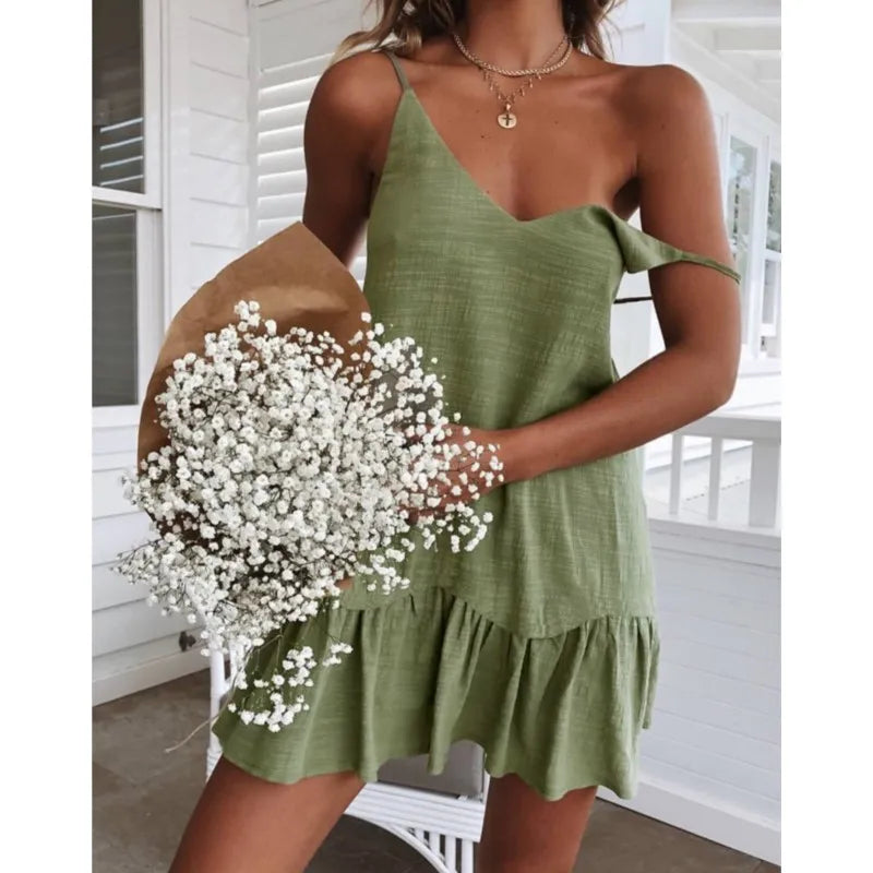 2025 Women Casual Backless Straps Dresses Sleeveless V-Neck Sundress Female Mini Dress Summer Solid Robe Party Beach Vestidos
