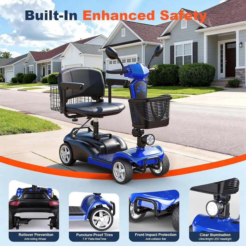 4-Wheel Electric Scooter with Dual Baskets, 350W Motor, Rotating Seat, USB Port,300Lbs, Customized
