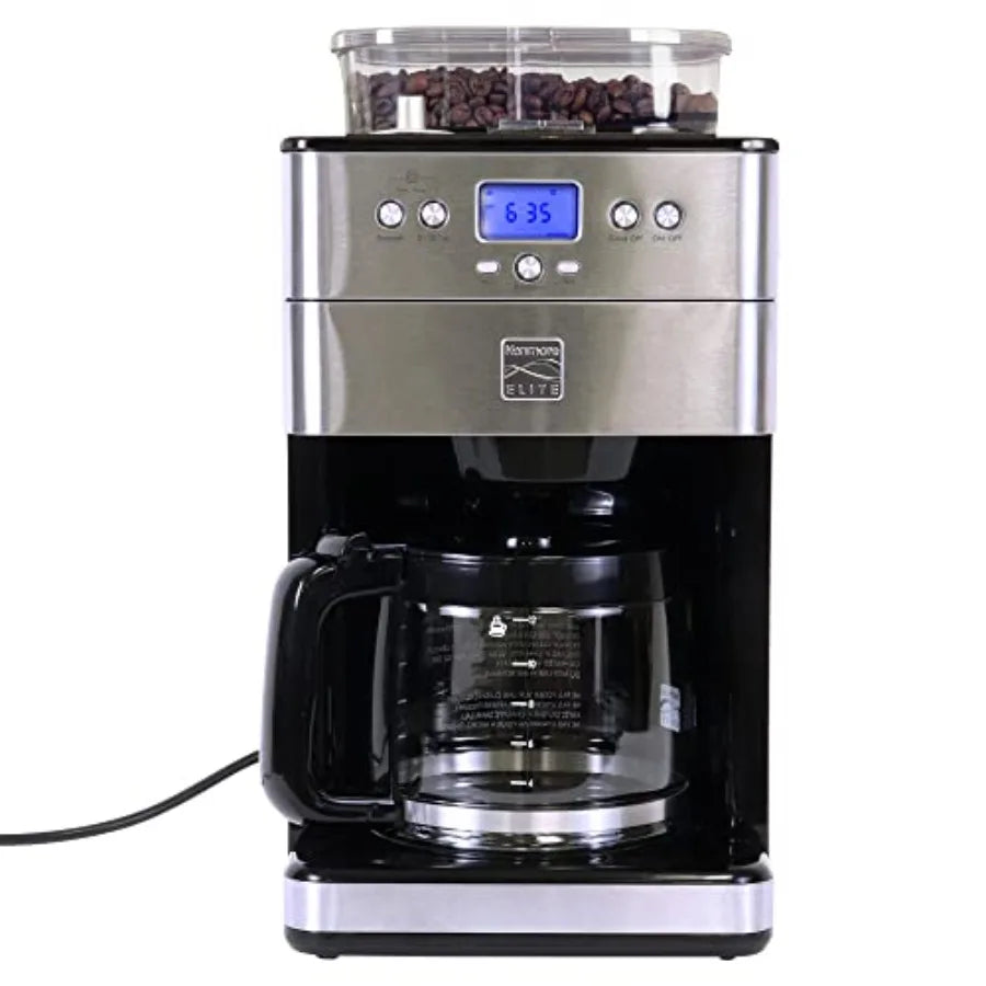 Kenmore Elite Grind and Brew Coffee Maker - Built-In Grinder Automatic Drip Coffee Machine 12 Cup Programmable Brewer Bean Grin