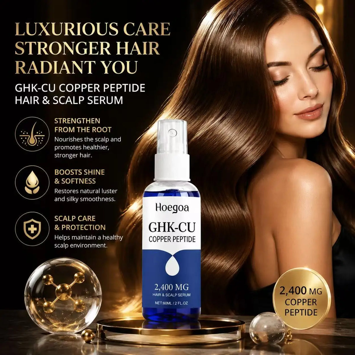 60ML GHK‑Cu Copper Peptide Hair Serum Spray Hair Regeneration Deep Nourishing Fast Absorption Root‑Strengthening Non‑Greasy