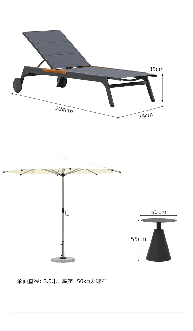 ZML Outdoor White Hotel Pool Sun Lounge Waterproof Seaside Beach Bed