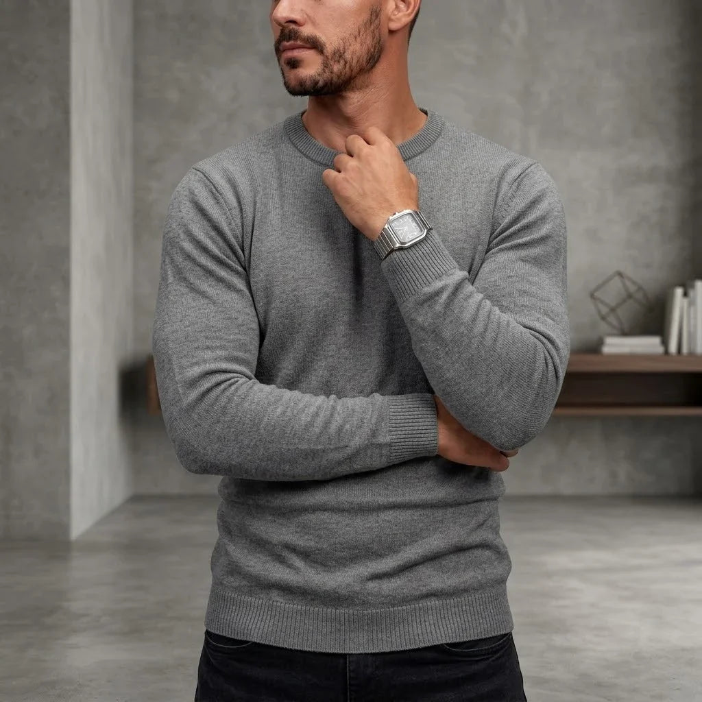 Mens Long Sleeve Knit Jumper Timeless Crew Neck Relaxed Pullover Cozy Knit Tops Business Office Apparel Thermal Knit Tees