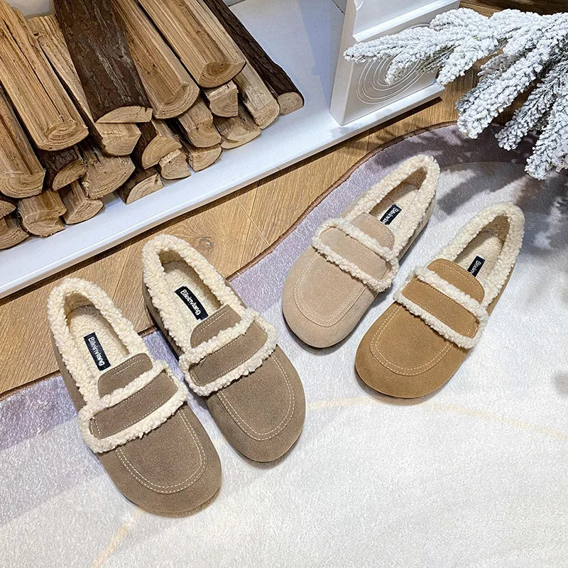 2026 Faux Suede Flats Women Lambswool Loafers Winter Warm Cotton Shoes Ladies Platform Fleeces Mocasines Female Sheep Fur Boots