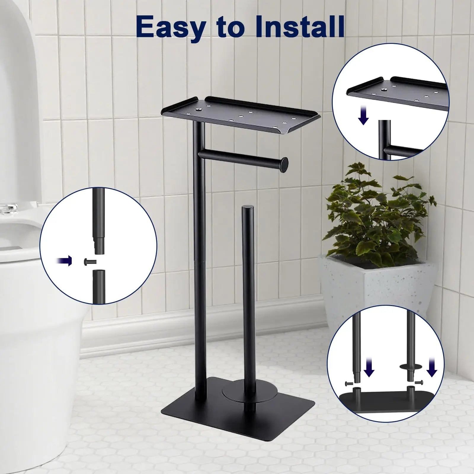 Stainless Steel Standing Toilet Set, Toilet Paper Holder with Toilet Brush for Bathroom Storage