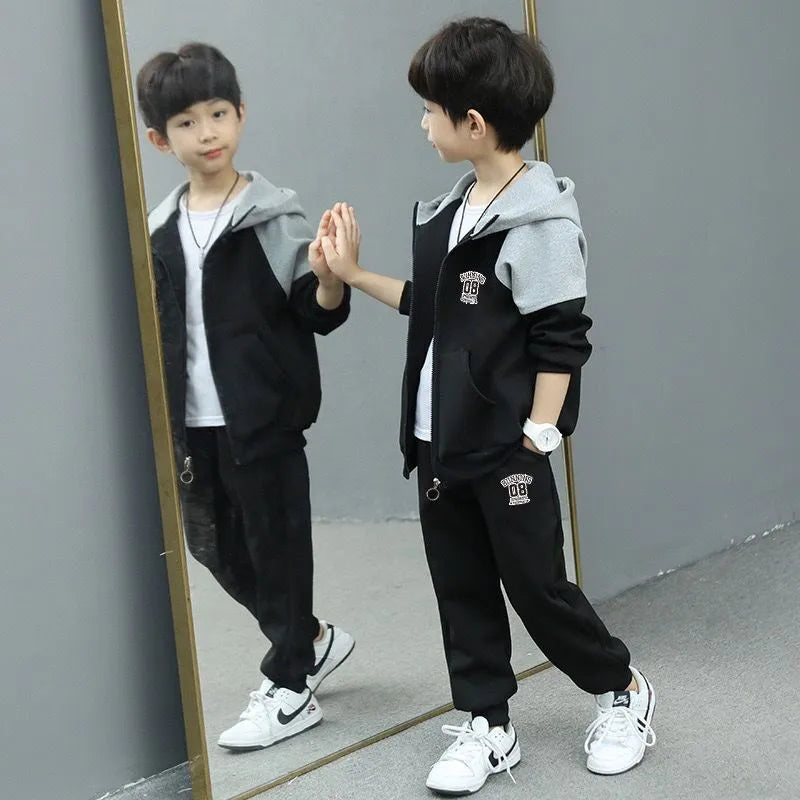 Spring Autumn Teenage Boys Clothing Set Letter Hooded Jacket + Pants 2Pcs For 5-14 Years Kids Tracksuits Children Casual Outfits