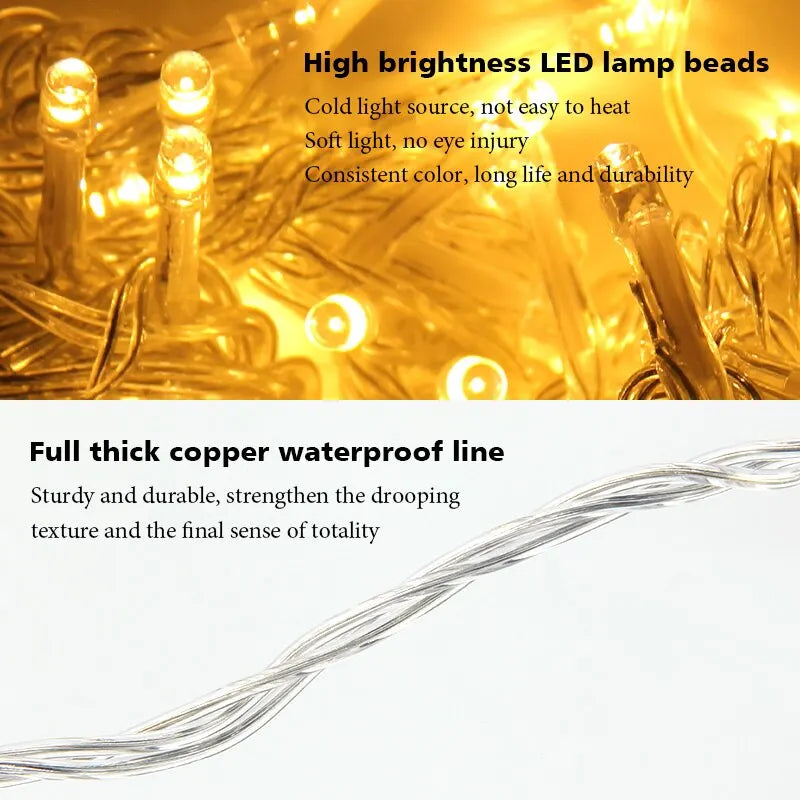 Outdoor LED String Lights Garland 2M 10M Waterproof Fairy Light Festoon Lamp Wedding Party Holiday Gardening Decoration Light