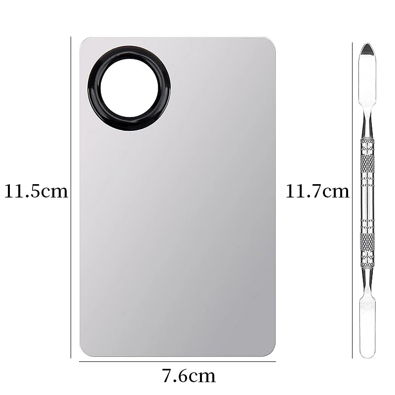 Makeup Mixing Palette Stainless Steel Foundation Lipstick Eye Shadow Mixer Palette with Spatula Rod Color Stick Beauty Tools Set