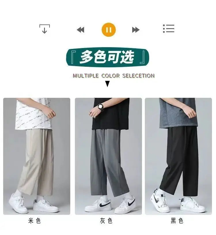 Ice Silk Pants Men's Summer Trousers Men's Trend Loose Straight Thin Casual Pants All-match Breathable Sports Pants Men