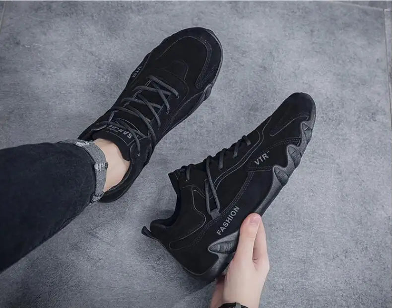 Waterproof Leather Ankle Boots for Men Waterproof Sneakers lace Up Leather Casual Sneakers for Men Casual Motorcycle Shoes