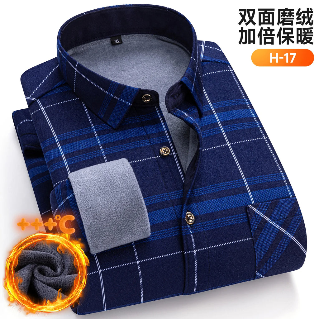 Plus Size 8XL 7XL 6XL Men's Thickene Shirt Long Sleeve Fleece Warm Winter Autumn Casual Soft Print Daily Thermal Male Clothing