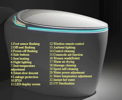 Egg Shaped Smart Toilet Fully Automatic Intelligent Bidet Integrated One-Piece Ceramic Commode Heated Seat Foot Sensor Flush