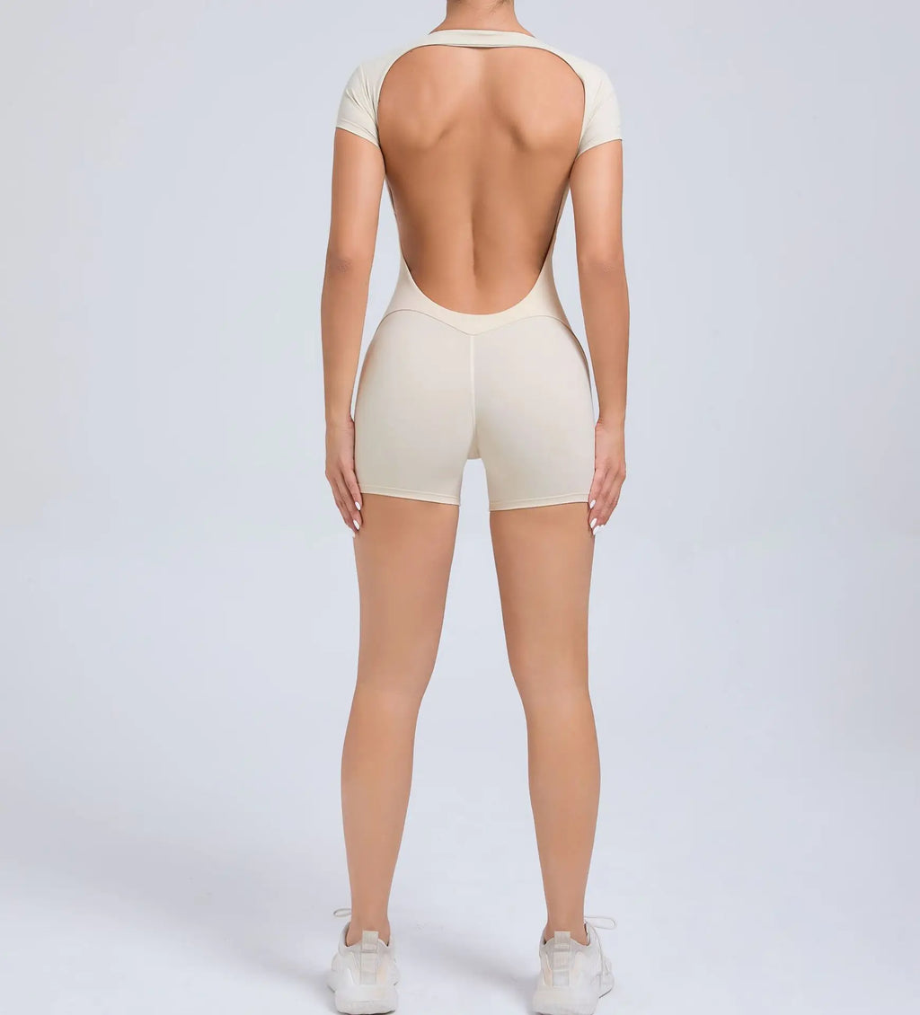Backless Tight Dancing Sports Fitness Hip-lifting Abdominal Short-sleeved Yoga Suit