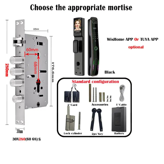 WISHome APP or Tuya App 3D Face Recognition smart Door Lock Unlock Digital Smart Lock Fingerprint Key Card Nfc Phone Unlock Lock