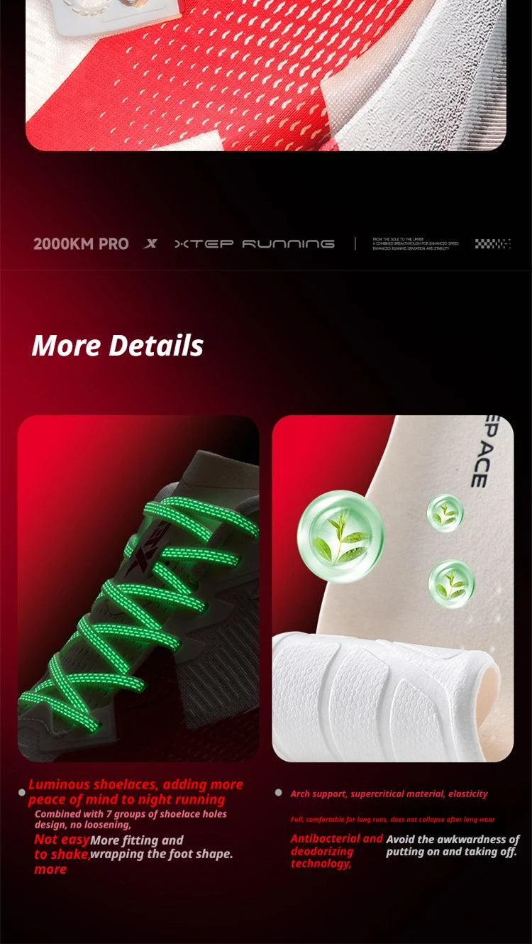 XTEP 2000km PRO Men's Running Sneakers 2026 Spring Cushioned Stability Comfort Lightweight Male Sports shoes 874219110026