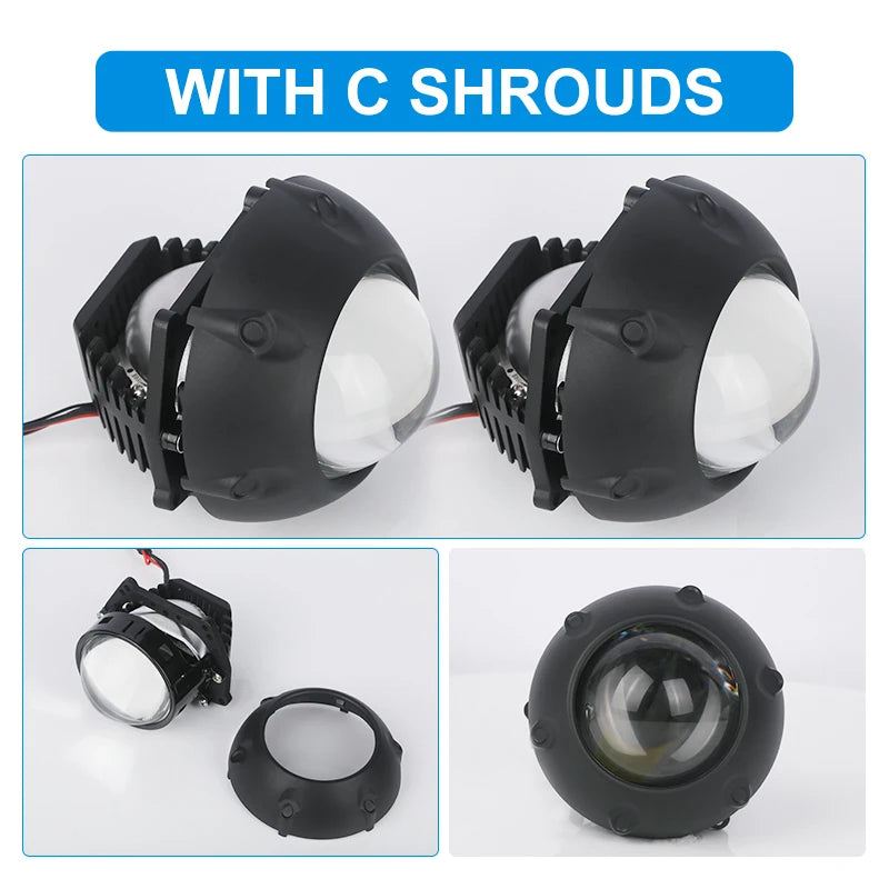 HYNBYZJ 2PCS 3 Inch Bi LED Projector Headlights Lenses for Hella LED Lights Projector 2000000LM Diode Headlamp Car Accessories