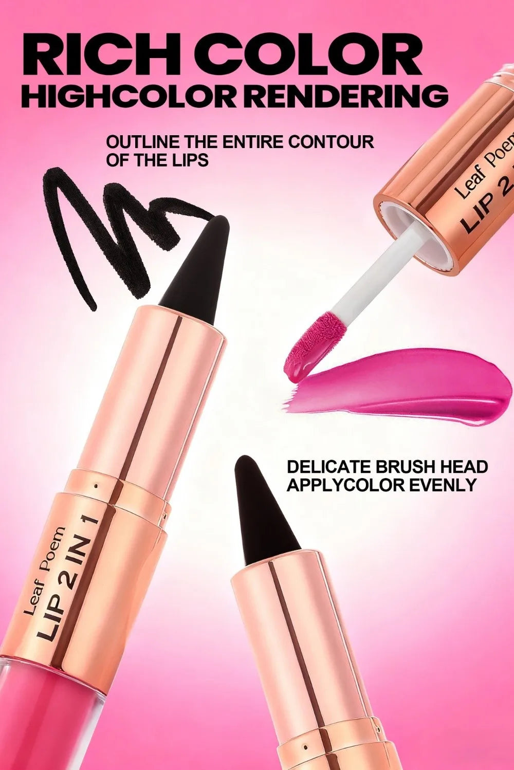 2 In1 Double Head Lip Liner Matte Finish Non Stick Waterproof Lip Contour Tapered Tip Long-Lasting Gradient Lipliner Pen